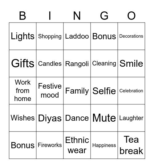Diwali Fun Bingo Card