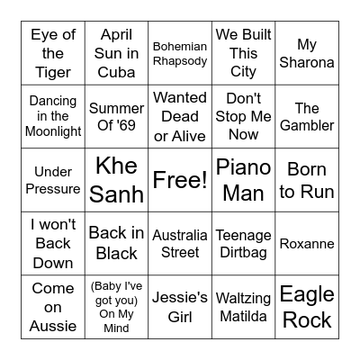 Bogan Music Bingo Card