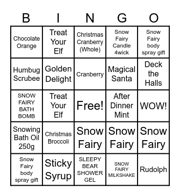 LUSH SYC Christmas Bingo Card
