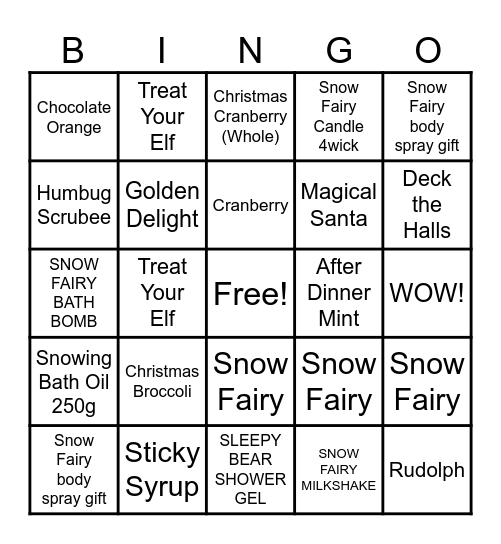 LUSH SYC Christmas Bingo Card
