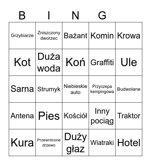 Pociąg Bingo Card