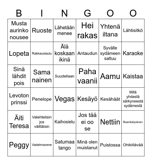 Musa Bingo Card