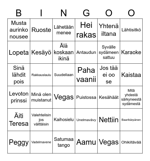 Musa Bingo Card