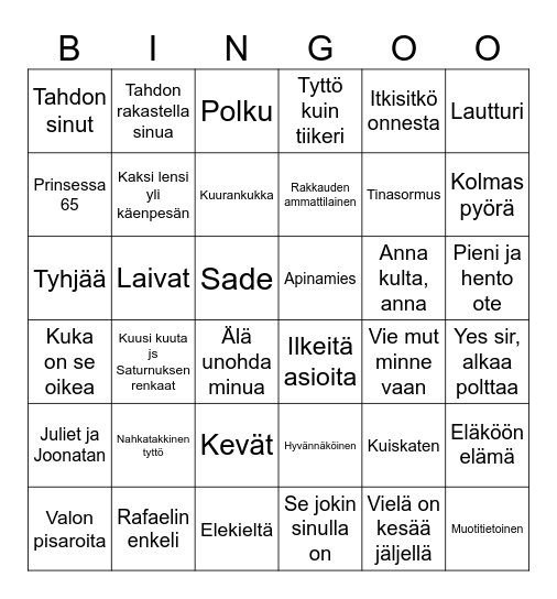 Musa Bingo Card