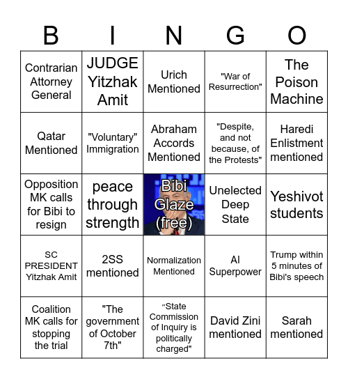 Knesset Winter Session opening Ceremony Bingo Card