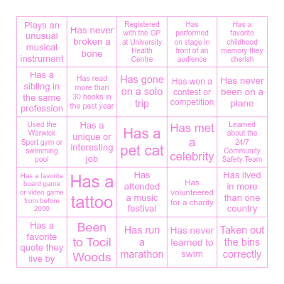 Campus Connections Bingo Card
