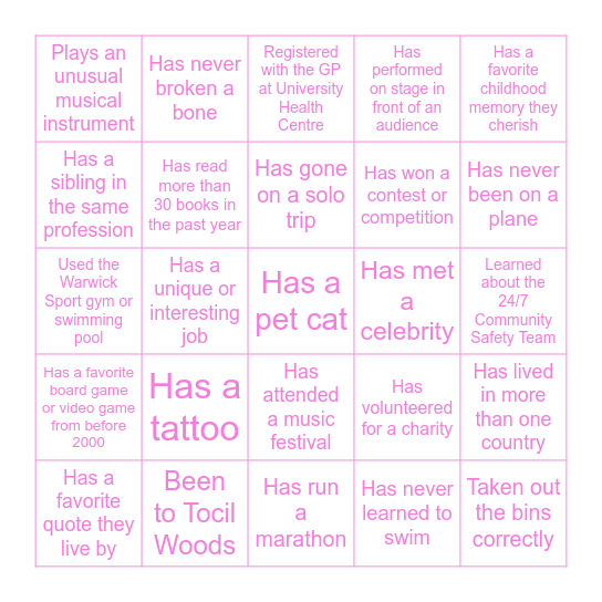 Campus Connections Bingo Card
