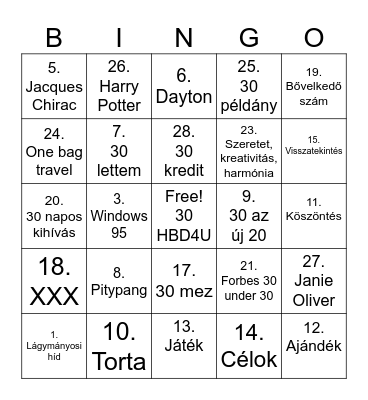 Clau 30 Bingo Card