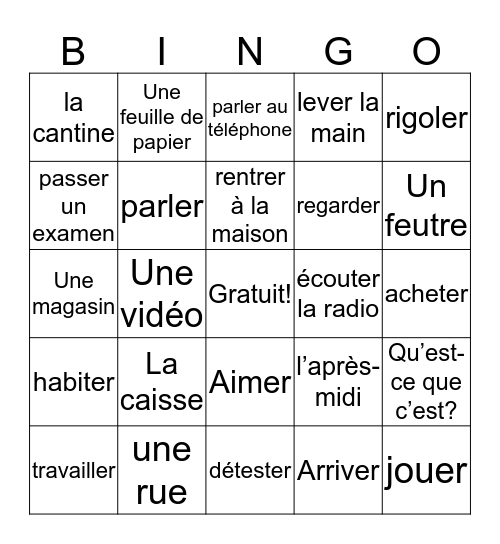 Bon Voyage Chapitre 3 Bingo Card