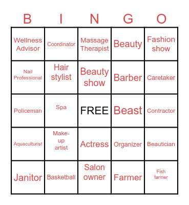 BEAUTY AND WELLNESS Bingo Card