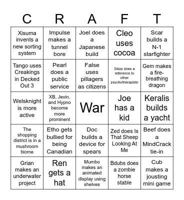 HermitCraft S11 Bingo Card