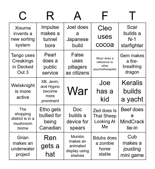 HermitCraft S11 Bingo Card