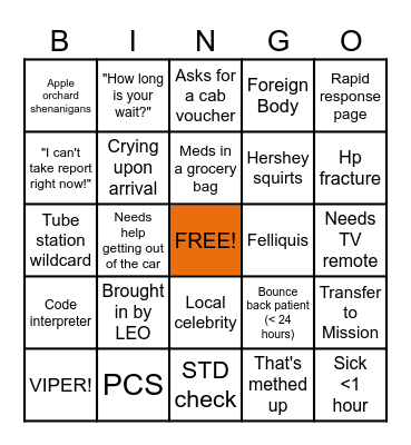 Sunday Funday ED Bingo Card