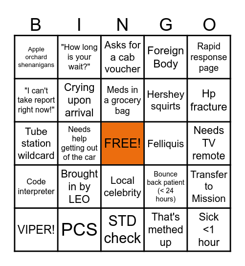 Sunday Funday ED Bingo Card