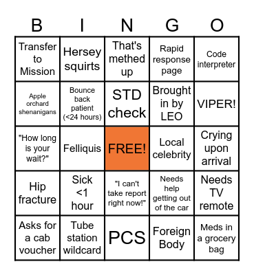 Sunday Funday ED Bingo Card