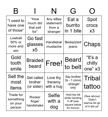 Swap meet bingo Card