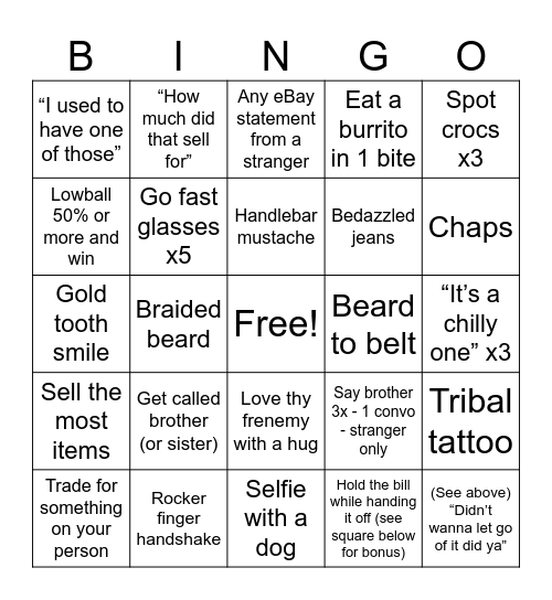 Swap meet bingo Card