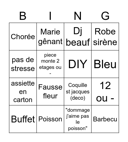 2eme mariage Bingo Card