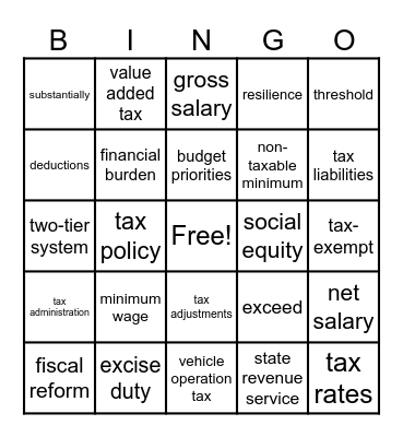 TAXES Bingo Card