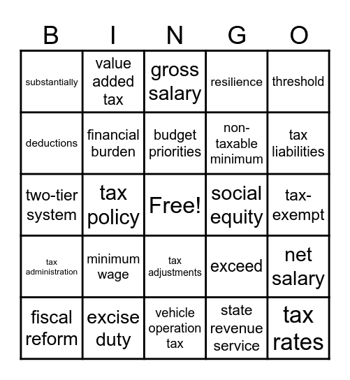 TAXES Bingo Card