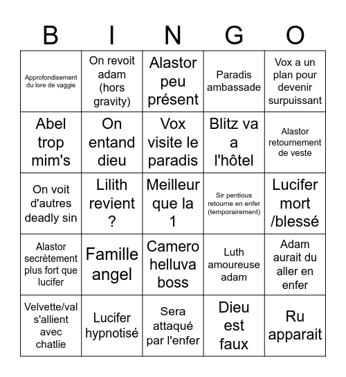 Hazbin hotel season 2 Bingo Card