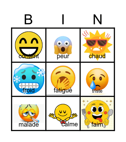 Émotions Bingo Card