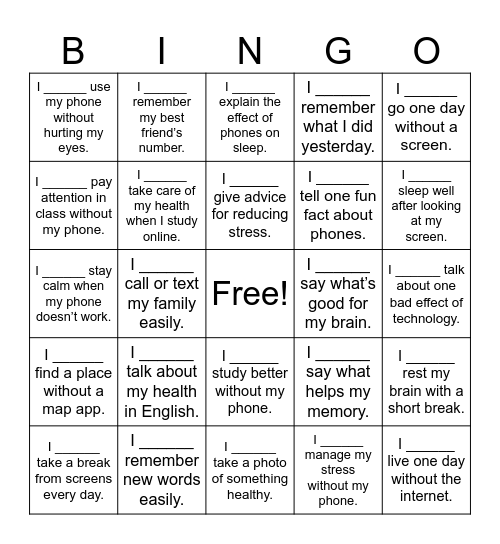 Can/Can't Bingo Card
