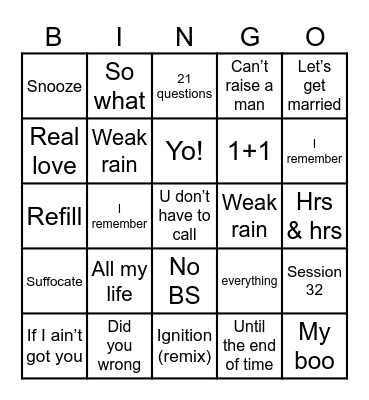 R n Bingo Card