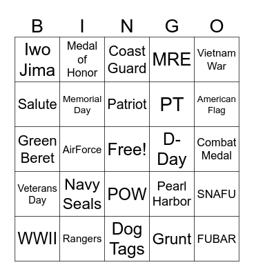 Veterans Day Bingo Card