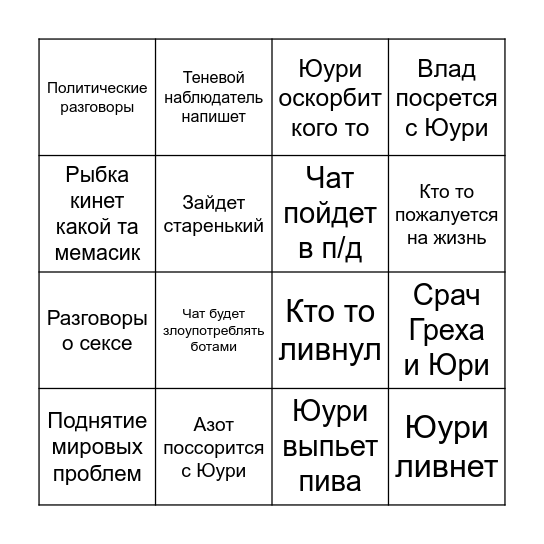 Ситуации в ЧБР Bingo Card