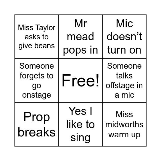 Show Week Bingo 2025 Bingo Card