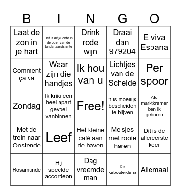 Zing maar mee! Bingo Card