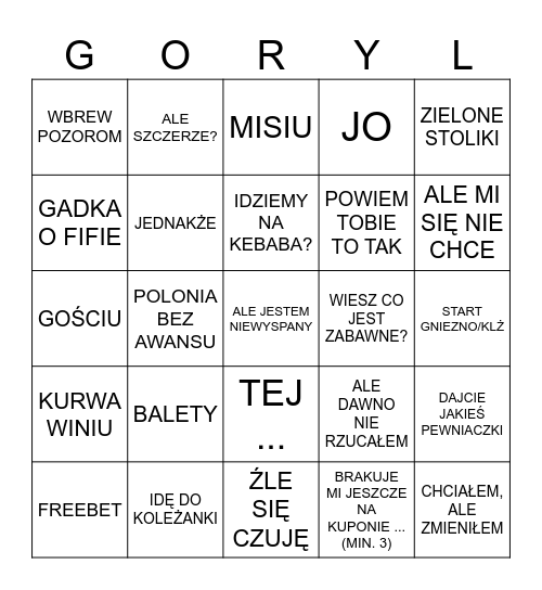 Bingo goryla Bingo Card
