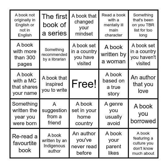 Reading Bingo! Bingo Card