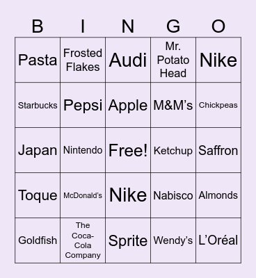 G.E.C TRIVIA BINGO (FOOD/BRANDS) Bingo Card
