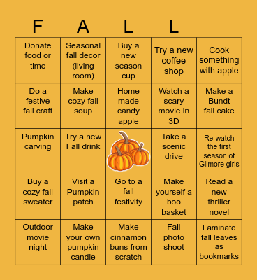 Fall Bucket List BINGO Card