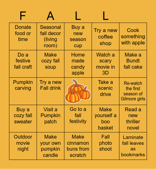 Fall Bucket List BINGO Card