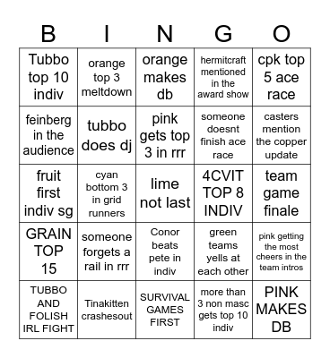 MCC Copper Update Bingo Card