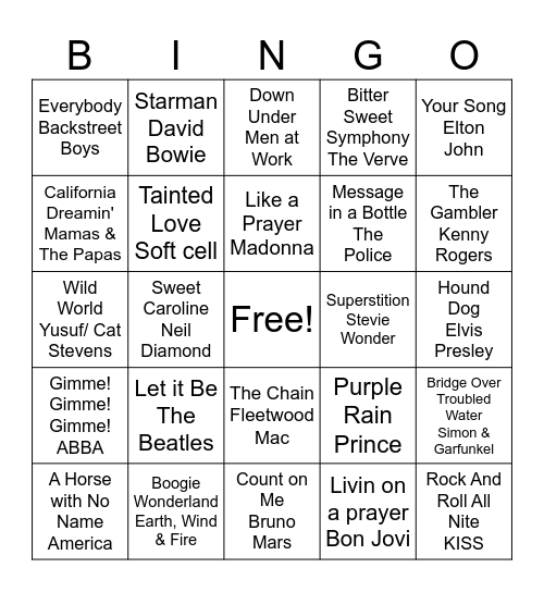 Music Bingo Card