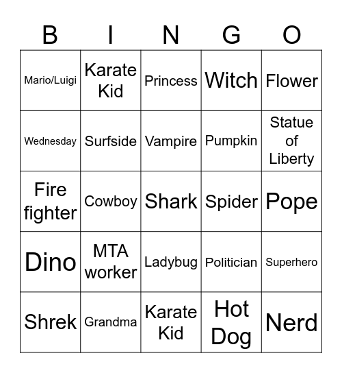 Halloween Dog Parade Bingo Card