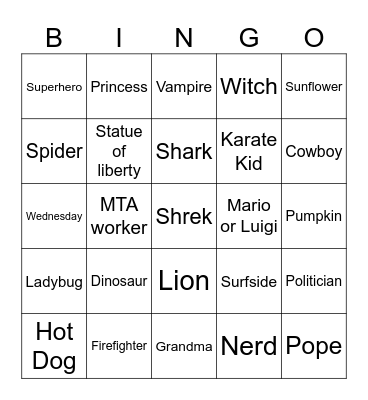 Halloween Dog Parade Bingo Card