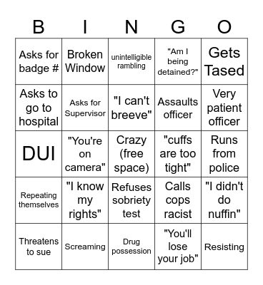 Bodycam Bingo Card