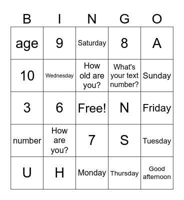 Year 8 Bingo Card