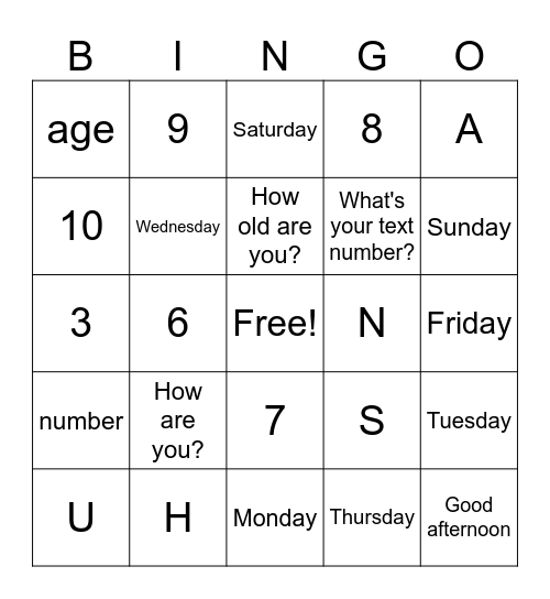 Year 8 Bingo Card