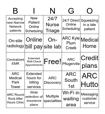 ARC ACCESS Bingo Card