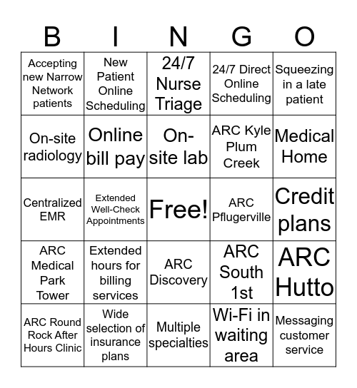 ARC ACCESS Bingo Card