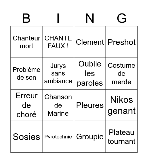 Prime 1 STAR AC Bingo Card