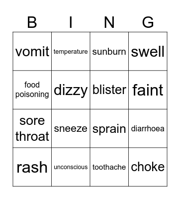 File 2: Illnesses and Conditions Bingo Card