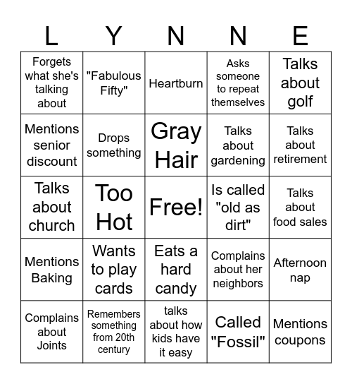 Old Lady Bingo Card