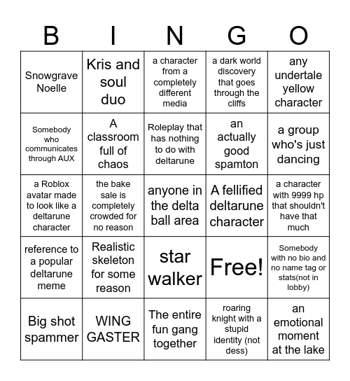 DELTARUNE ROLEPLAY BINGO Card